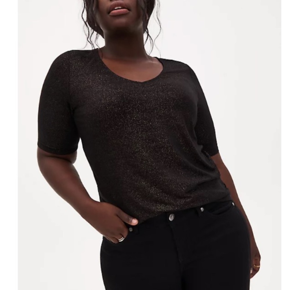 MTorrid Marigold Sparkle Jersey Elbow Sleeve Top